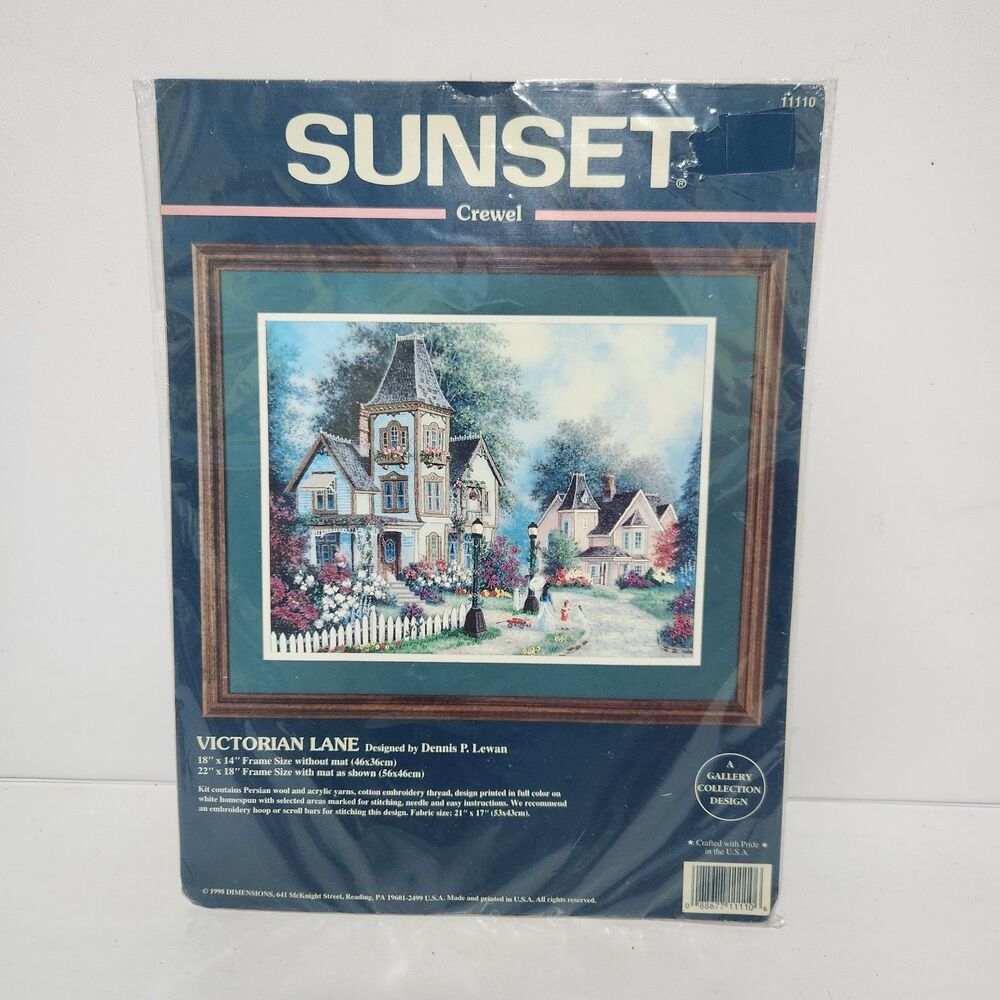 1998 Dimensions Sunset Crewel Kit VICTORIAN LANE 18”x14”#11110